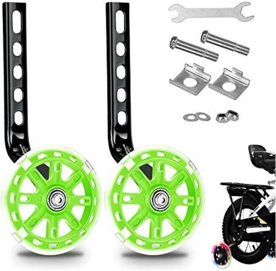 Zijwieltjes Kinderfiets Stabilisatoren Fiets Balans Leren LED Lichtgevende Wielen 12-20 Inch Groen
