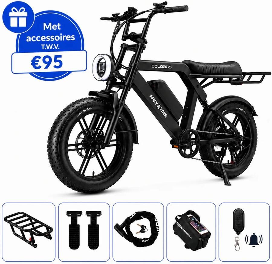 Ebikekopen.com Aperyder Colobus Lichtgrijs Fatbike Incl. Slot Kettingbeschermer Voetensteuntje -Straatlegaal Ebike Elektrische Fiets Met Accessoires - Foto 2