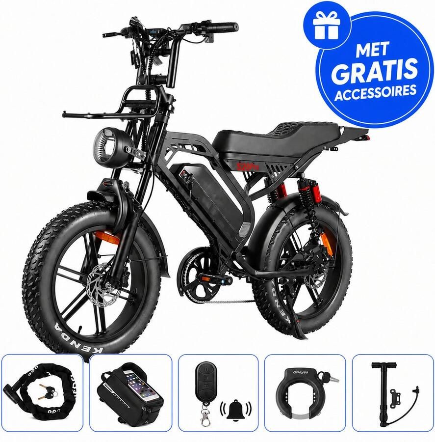 Ebikekopen.com Fatbike S20 Pro Rijklaar Hydraulische rem 2026 2027 Model Incl. Slot Telefoonhouder Alarmsysteem Voorrekje Voetensteuntje Met Accessoires Elektrische Fiets QmWheel