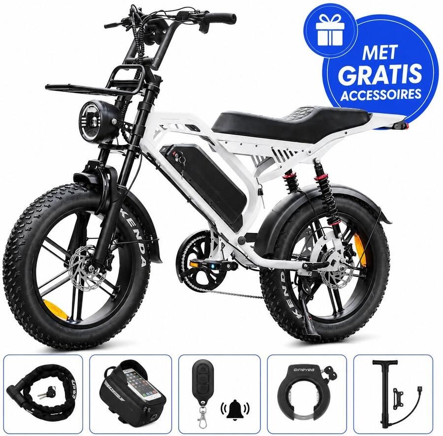 Ebikekopen.com Fatbike S20 Pro Rijklaar Lichtgrijs Special Edition Hydraulische rem 2026 2027 Model Incl. Slot Telefoonhouder Alarmsysteem Voorrekje Voetensteuntje Met Accessoires Elektrische Fiets QmWheel