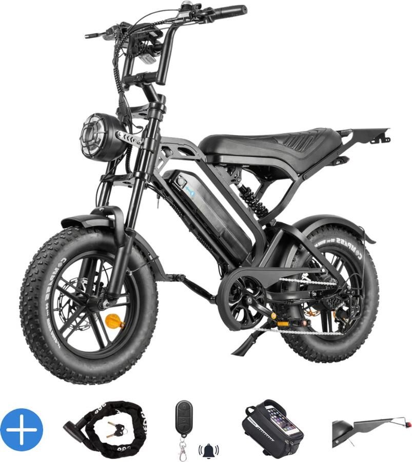 Ebikekopen.com Fatbike V20 Mini Rijklaar Nieuwste Model Hydraulische rem 2026 2027 Model Incl. Slot Telefoonhouder Alarmsysteem Achterrekje Voetensteuntje Met Accessoires Elektrische Fiets Bluethooth Speaker QmWheel - Foto 2