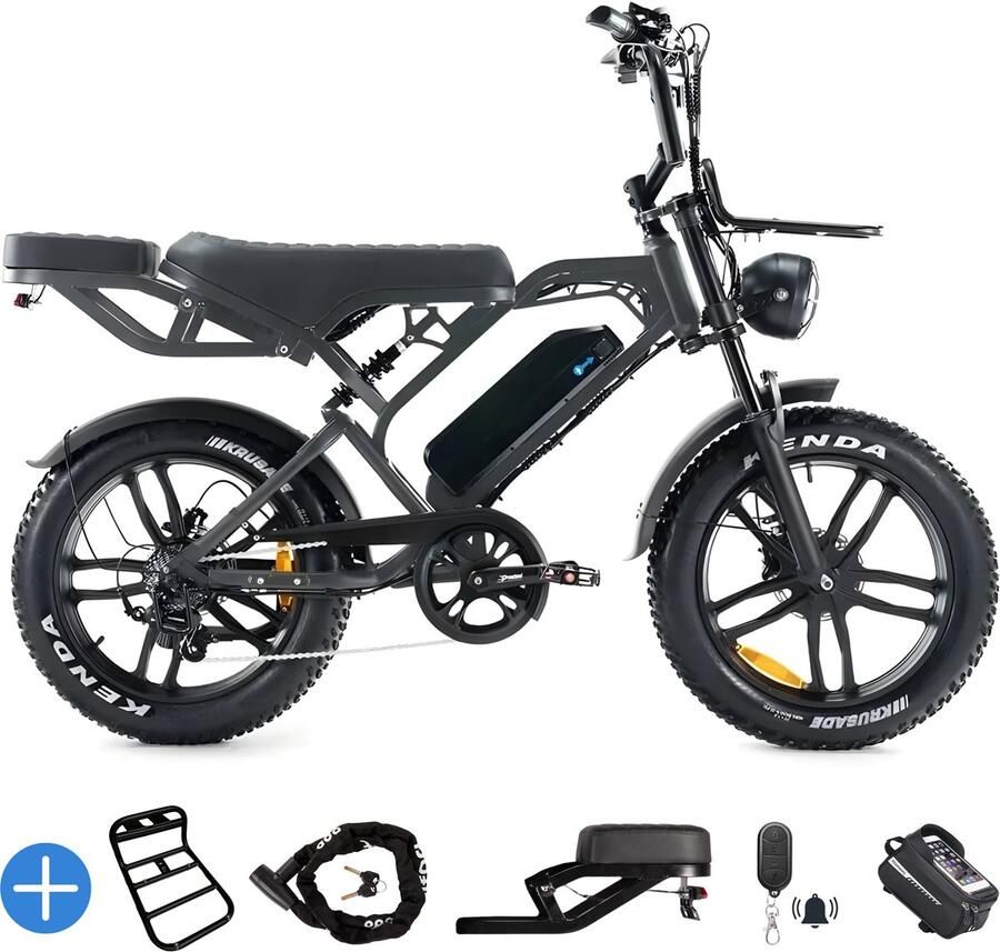 Ebikekopen.com Fatbike V20 Pro 7.0 Nardo Grey Special Edition 2025 2026 Model Hydraulische rem Incl. Slot Telefoonhouder Alarmsysteem Voorrekje Voetensteuntje Straatlegaal Ebike Fatbike Elektrische Fiets Qmwheel