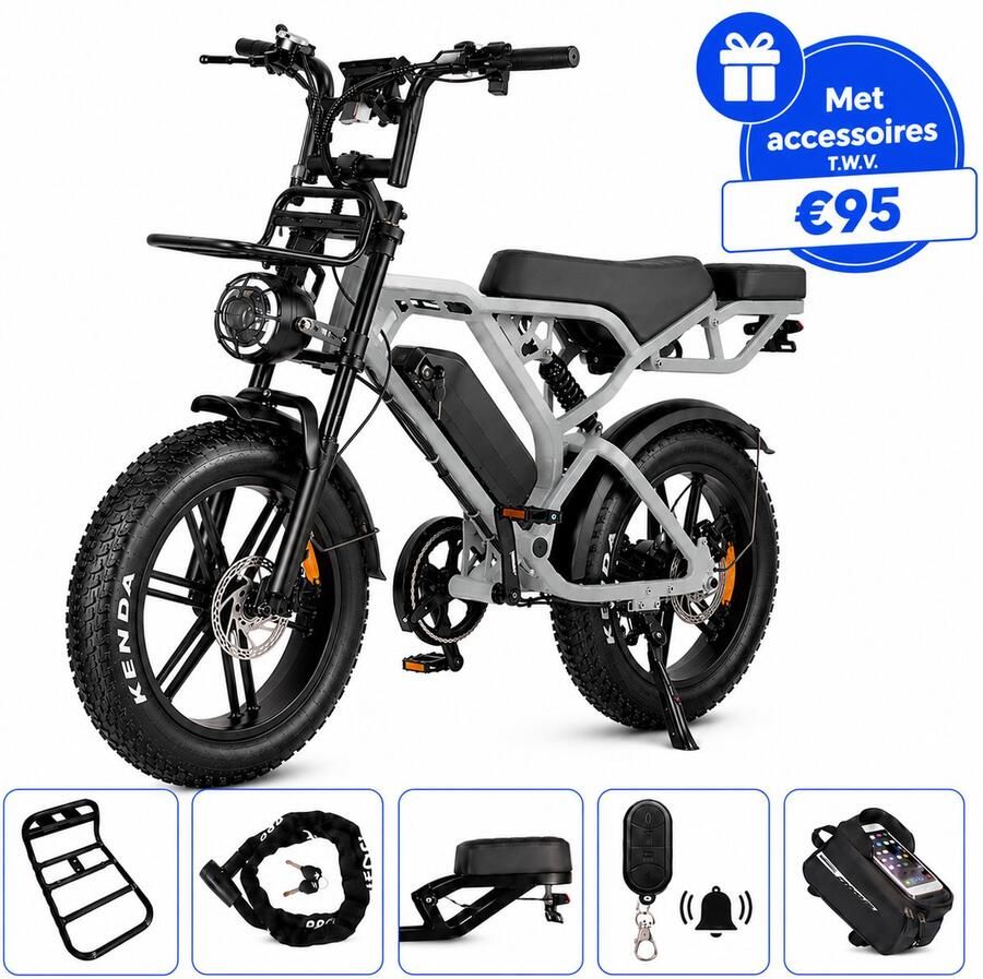 Ebikekopen.com V20 Pro Licht Grijs Nieuwste Model Hydraulische rem 2026 2027 Model Incl. Slot NFC-chip Telefoonhouder Alarmsysteem Voorrekje Voetensteuntje Met Accessoires Ebike Elektrische Fiets QMwheel