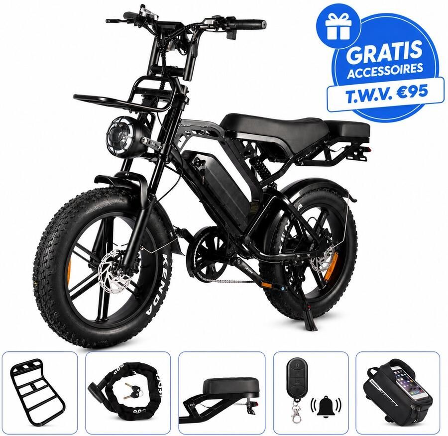 Ebikekopen.com Fatbike V20 Pro 7.0 Rijklaar Nieuwste Model Hydraulische rem 2025 2026 Model Incl. Slot Telefoonhouder Alarmsysteem Voorrekje Voetensteuntje Met Accessoires Straatlegaal Ebike Elektrische Fiets QMwheel - Foto 2