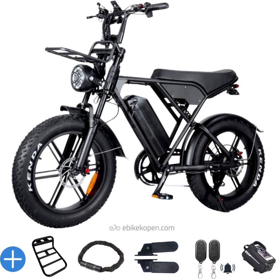 Ebikekopen.com Fatbike H9 Pro 6.0 Rijklaar Hydraulische remmen 2025 Model Incl. Slot Alarmsysteem Voorrekje Voetensteuntje Straatlegaal Ebike Elektrische Fiets Met Accessoires