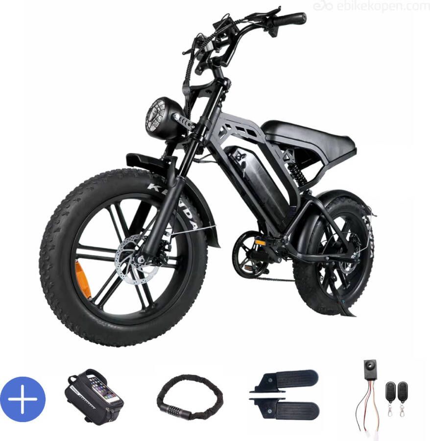 Ebikekopen.com Fatbike V20 Met Slot Alarmsysteem Fatbike Elektrische Fiets Begrenzer Met Accessoires Voetensteuntjes 2024 Model