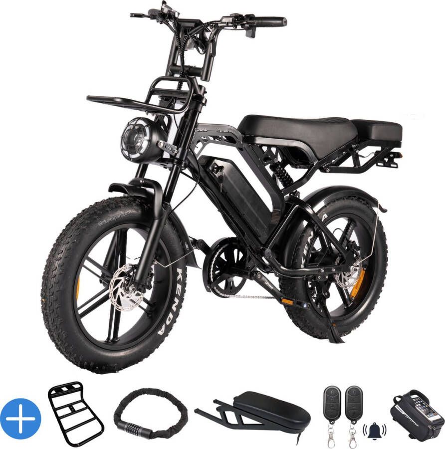 Ebikekopen.com Fatbike V20 Pro 6.0 2025 Model Incl. Slot Alarmsysteem Voorrekje Achterzitje Kettingbeschermer Voetensteuntje -Straatlegaal Ebike Elektrische Fiets Met Accessoires