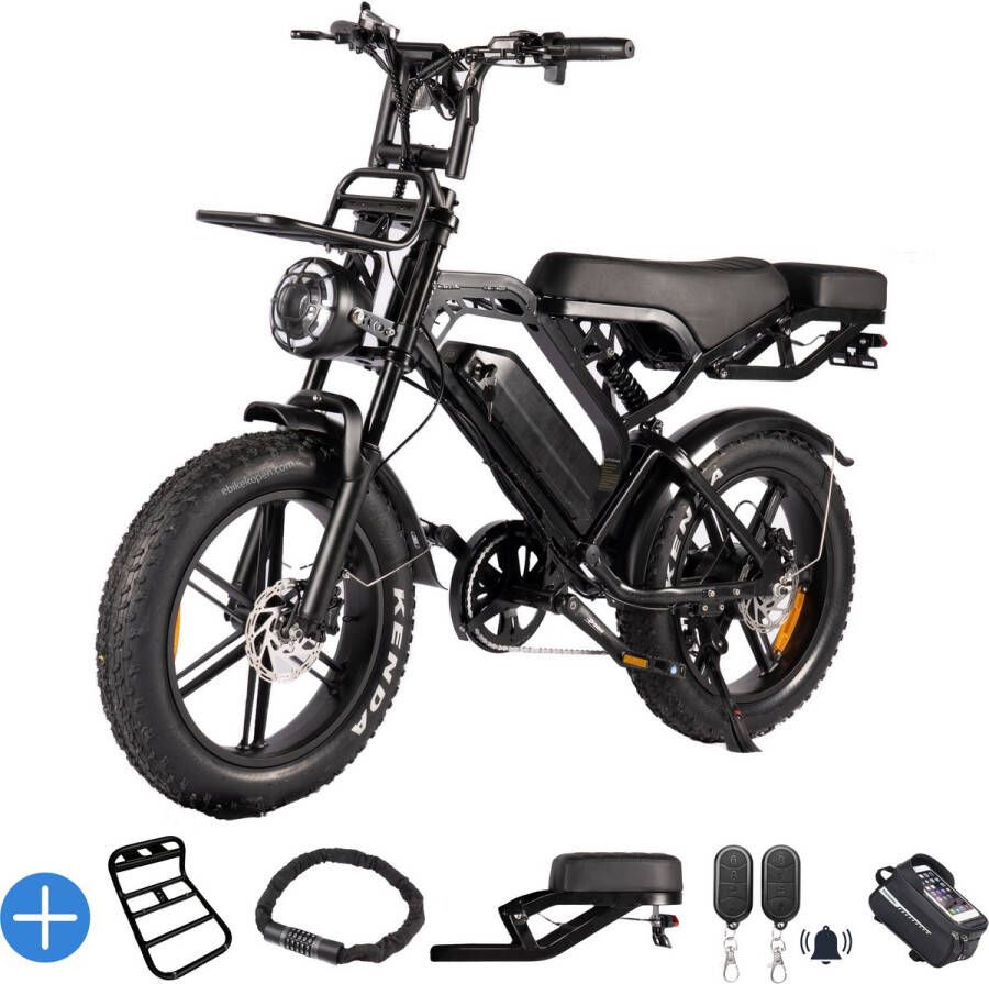 Ebikekopen.com Fatbike V20 Pro 7.0 Rijklaar Hydraulische remmen QMwheel 2025 Model Incl. Slot Telefoonhouder Alarmsysteem Voorrekje Voetensteuntje Straatlegaal Ebike Elektrische Fiets Met Accessoires