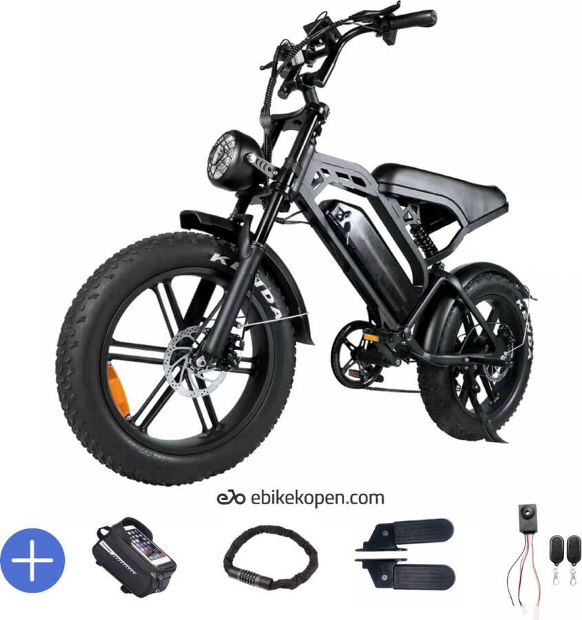 Ebikekopen.com Fatbike V20 Pro Met Slot Straatlegaal Alarmsysteem Fatbike Elektrische Fiets Begrenzer Met Accessoires Voetensteuntjes 2024 Model