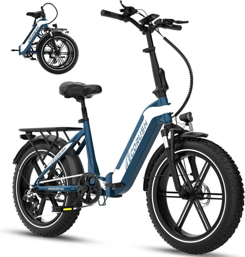 ECORUSH Elektrische Fiets ECO R2 20*4.0 Inch Fat Tire City Commuter EBike met Afneembare 48V 10.4Ah Lithium Batterij Mountain E-Bike met 250W Motor 7 Versnellingen IP54 Waterdicht