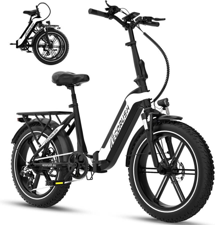 ECORUSH Elektrische Fiets ECO R2 20*4.0 Inch Fat Tire City Commuter EBike met Afneembare 48V 10.4Ah Lithium Batterij Mountain E-Bike met 250W Motor 7 Versnellingen IP54 Waterdicht