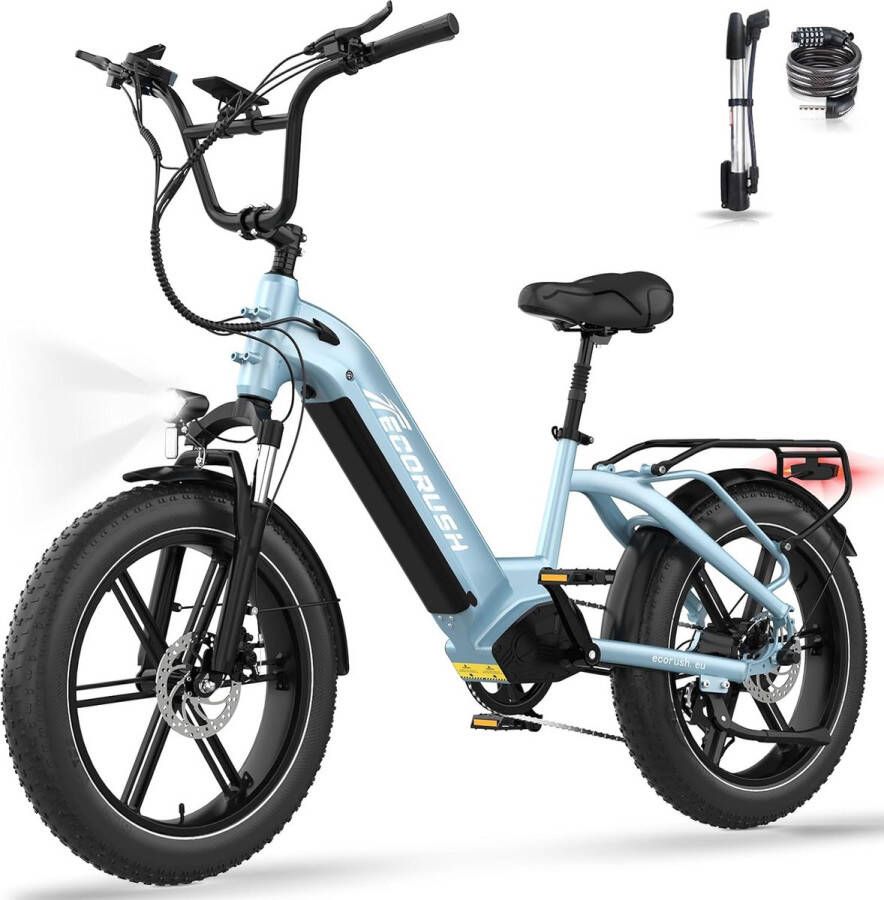 ECORUSH Elektrische Fiets ECO R6 20*4.0 Inch Fat Tire City Commuter EBike met Afneembare 48V 15.6Ah Lithium Batterij Mountain E-Bike met 250W Motor 7 Versnellingen IP54 Waterdicht