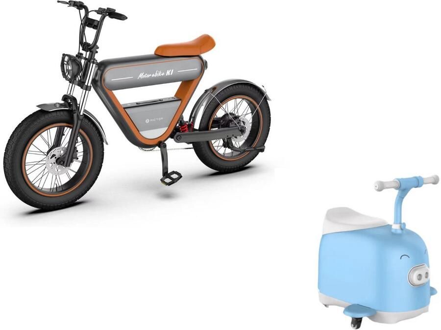 ElectronicWorks Rictor K1 E-bike 250W Elektrische Fiets met GPS + Rictor C8 Piggy Elektrische Kinderscooter Speciaal voor gezin