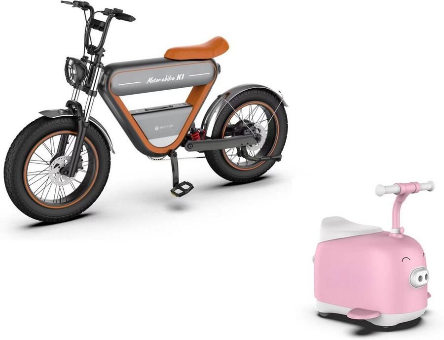 ElectronicWorks Rictor K1 E-bike 250W Elektrische Fiets met GPS + Rictor C8 Piggy Elektrische Kinderscooter Roze Gezin Deal