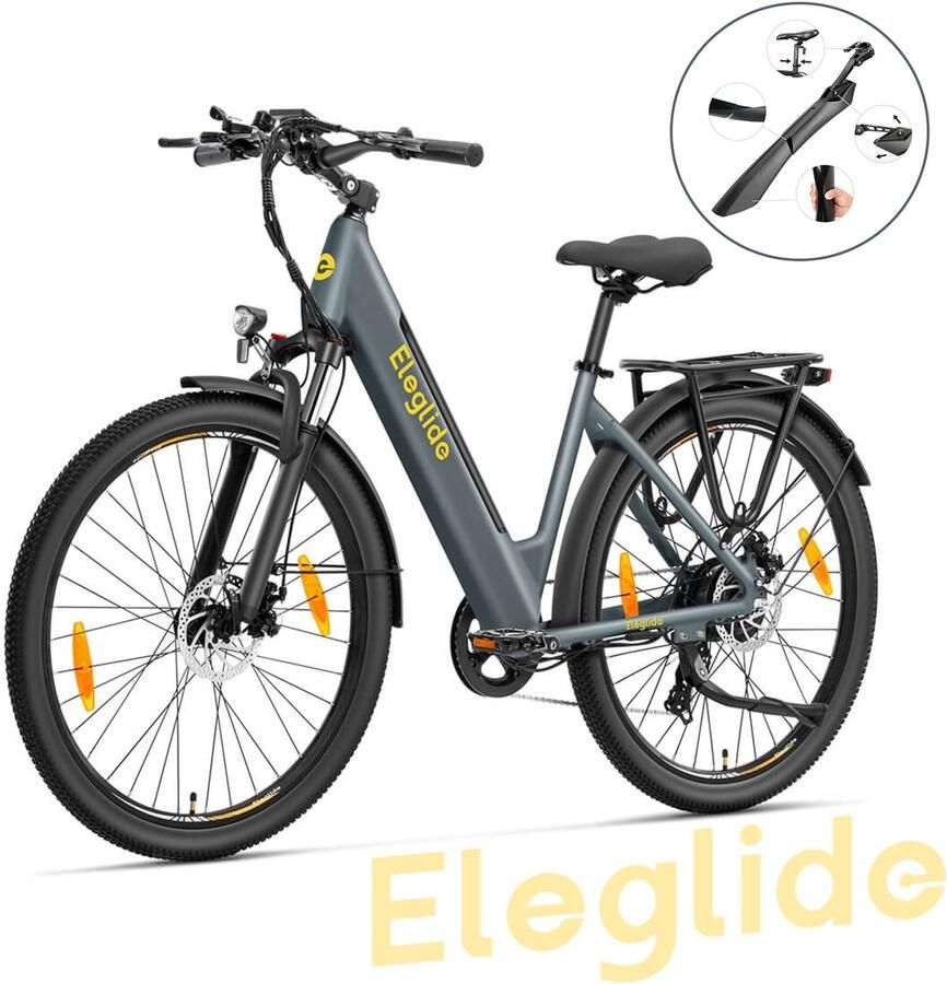 Eleglide T1 Step-Thru elektrische trekkingfiets 27 5 Inch CST-banden 36V 13Ah accu 250W borstelloze motor 25Km h Shi o 7 versnellingen 100km maximaal bereik IPX4 waterdicht 120kg maximale belasting Dubbele schijfrem Grijs - Foto 3
