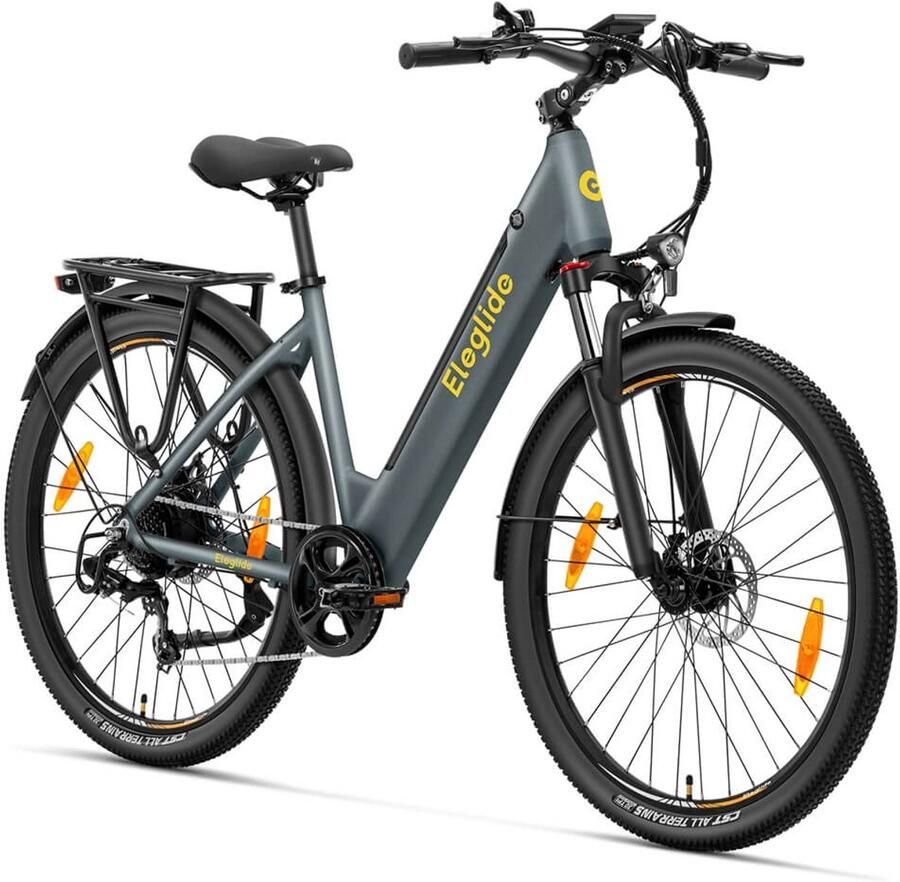 Eleglide T1 Step-Thru elektrische trekkingfiets 2026 27 5 Inch CST-banden 36V 13Ah accu 250W borstelloze motor 25Km h Shi o 7 versnellingen 100km maximaal bereik IPX4 waterdicht 120kg maximale belasting Dubbele schijfrem Grijs - Foto 1