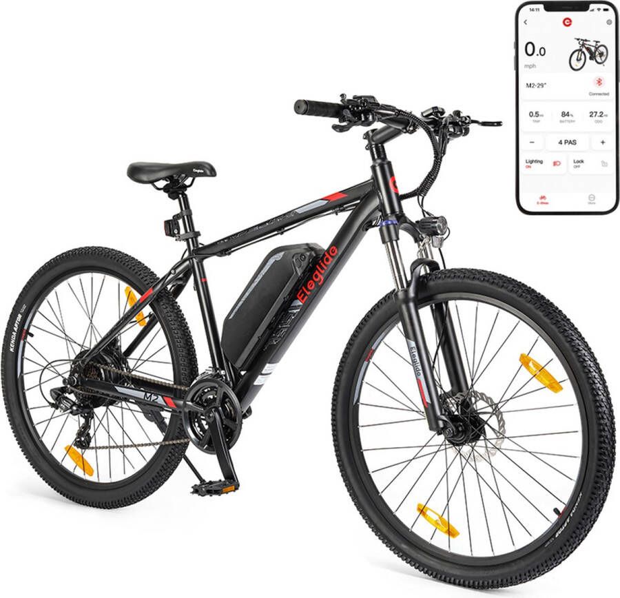 Eleglide M2 27 5 Elektrische Bromfiets Mountainbike 250W Motor 25km h Snelheid 36V 15Ah Accu 125km Max Bereik 120kg Max Belasting Shimano 24 Versnellingen Hydraulische Schijfremmen APP Bediening Zwart