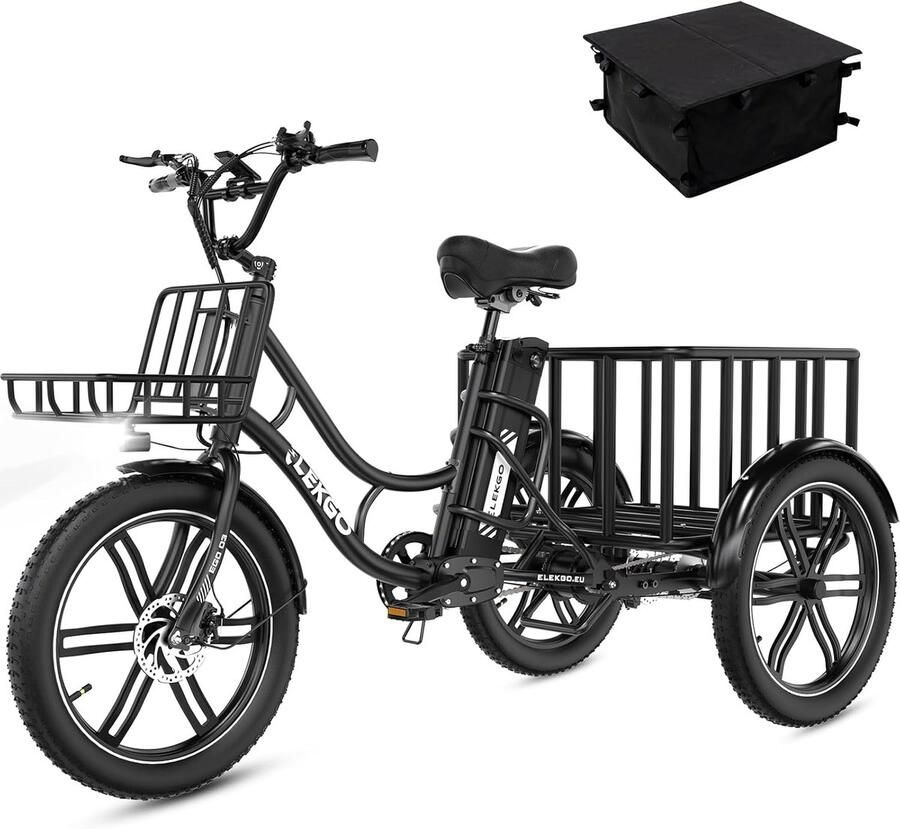 ELEKGO Elektrische Driewieler EGO 03S 20*3.0 Inch Fat Tire City Commuter EBike met Afneembare 48V 18 Ah Lithium Batterij Bakfiets E-Bike met 250W Motor IP54 Waterdicht