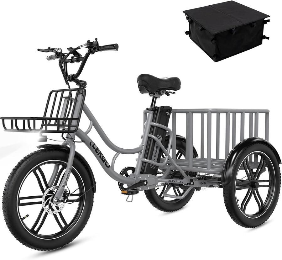ELEKGO Elektrische Driewieler EGO 03S 20*3.0 Inch Fat Tire City Commuter EBike met Afneembare 48V 18 Ah Lithium Batterij Bakfiets E-Bike met 250W Motor IP54 Waterdicht - Foto 1