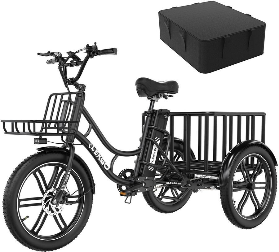 ELEKGO Elektrische Driewieler EGO 03S 20*3.0 Inch Fat Tire City Commuter EBike met Afneembare 48V 18 Ah Lithium Batterij Bakfiets E-Bike met 250W Motor IP54 Waterdicht