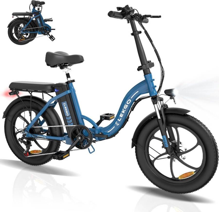 ELEKGO Elektrische Fiets EG06S 20*3.0 Inch Fat Tire City Commuter EBike met Afneembare 36V 12Ah Lithium Batterij Opvouwbaar Mountain E-Bike met 250W Motor 7 Versnellingen IP54 Waterdicht