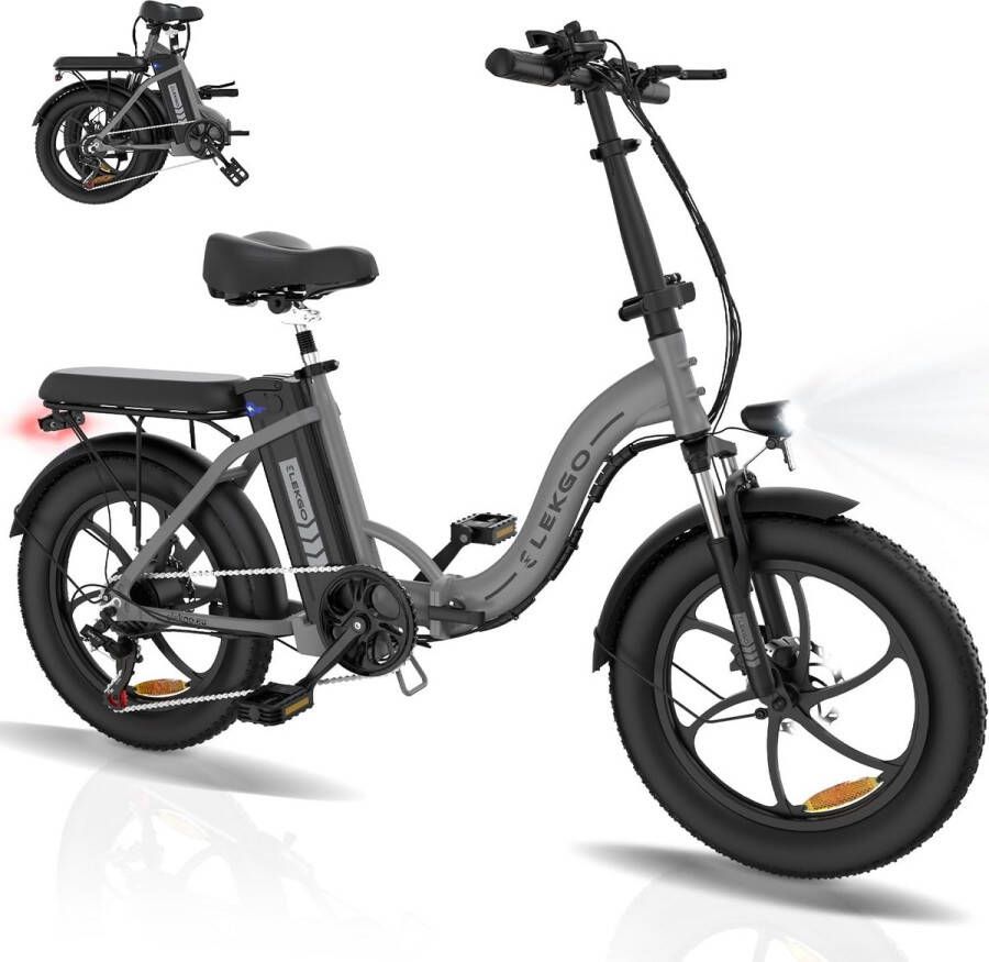 ELEKGO Elektrische Fiets EG06S 20*3.0 Inch Fat Tire City Commuter EBike met Afneembare 36V 12Ah Lithium Batterij Opvouwbaar Mountain E-Bike met 250W Motor 7 Versnellingen IP54 Waterdicht