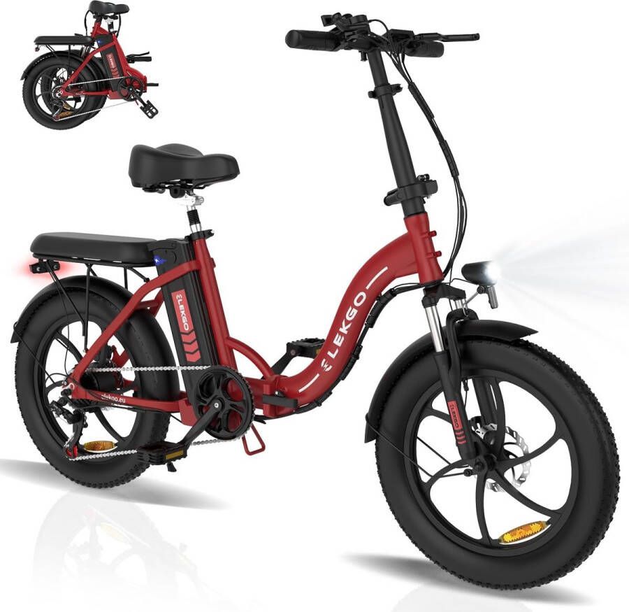 ELEKGO Elektrische Fiets EG06S 20*3.0 Inch Fat Tire City Commuter EBike met Afneembare 36V 12Ah Lithium Batterij Opvouwbaar Mountain E-Bike met 250W Motor 7 Versnellingen IP54 Waterdicht