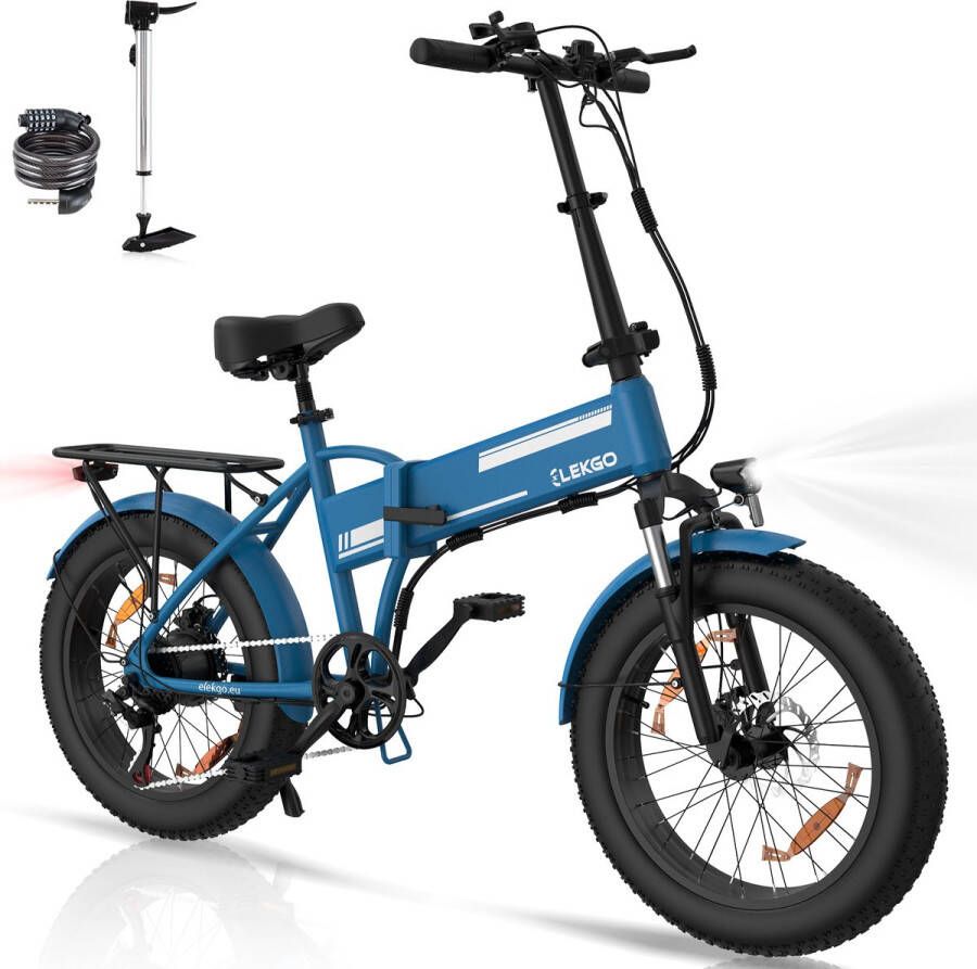 ELEKGO Elektrische Fiets EG10 20*4.0 Inch Fat Tire City Commuter EBike met Afneembare 36V 12Ah Lithium Batterij Opvouwbaar Mountain E-Bike met 250W Motor- 7 Versnellingen IP54 Waterdicht