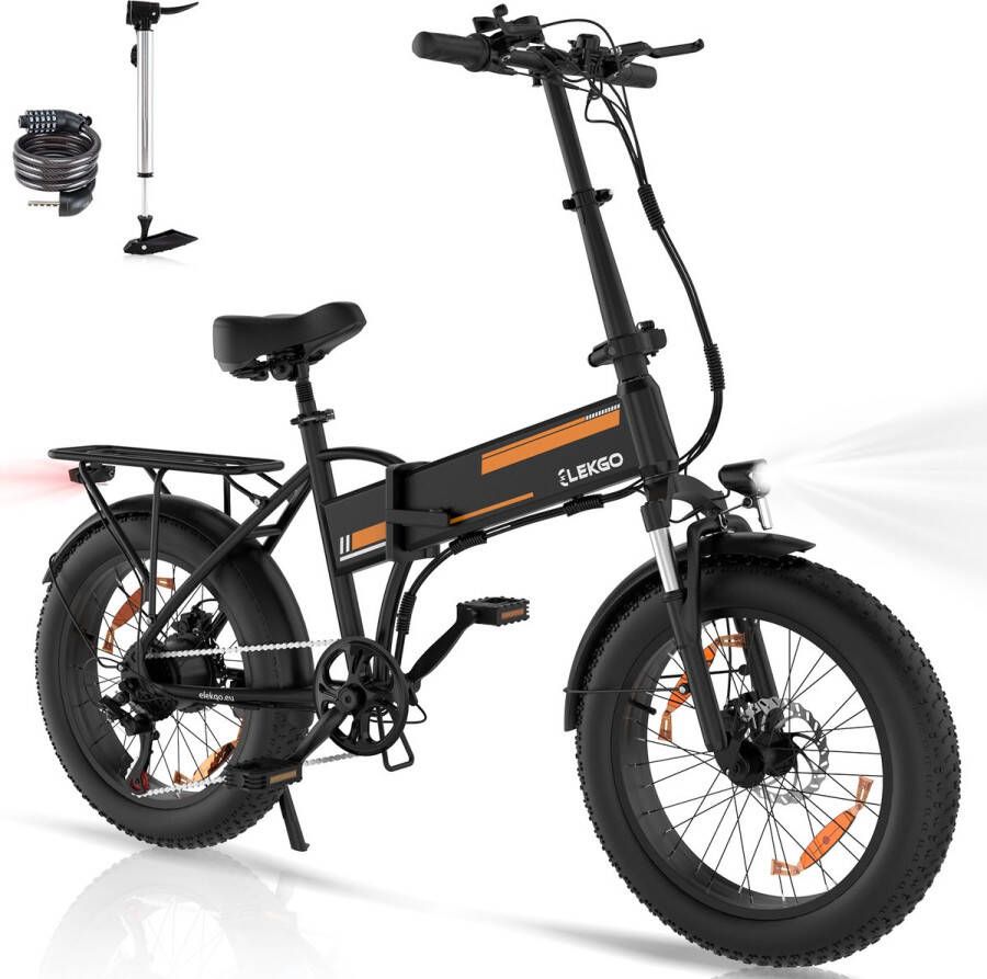 ELEKGO Elektrische Fiets EG10 20*4.0 Inch Fat Tire City Commuter EBike met Afneembare 36V 12Ah Lithium Batterij Opvouwbaar Mountain E-Bike met 250W Motor- 7 Versnellingen IP54 Waterdicht