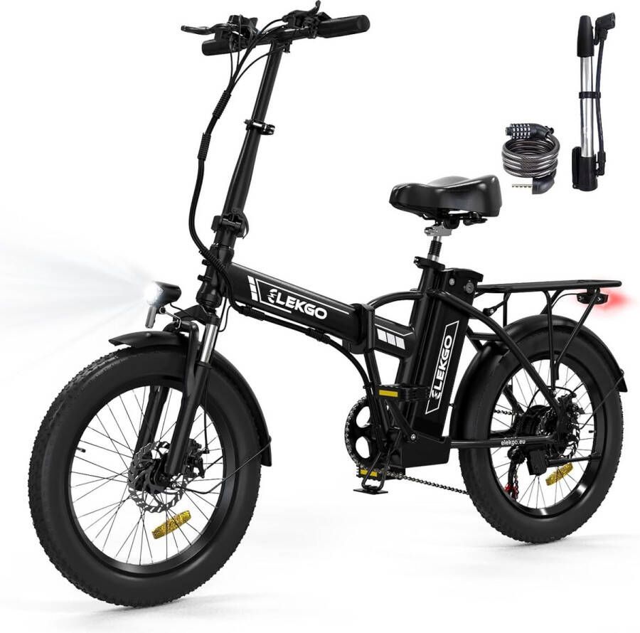 ELEKGO Elektrische Fiets EG11 20*3.0 Inch Fat Tire City Commuter EBike met Afneembare 36V 12Ah Lithium Batterij Opvouwbaar Mountain E-Bike met 250W Motor Shi o 7 Versnellingen IP54 Waterdicht