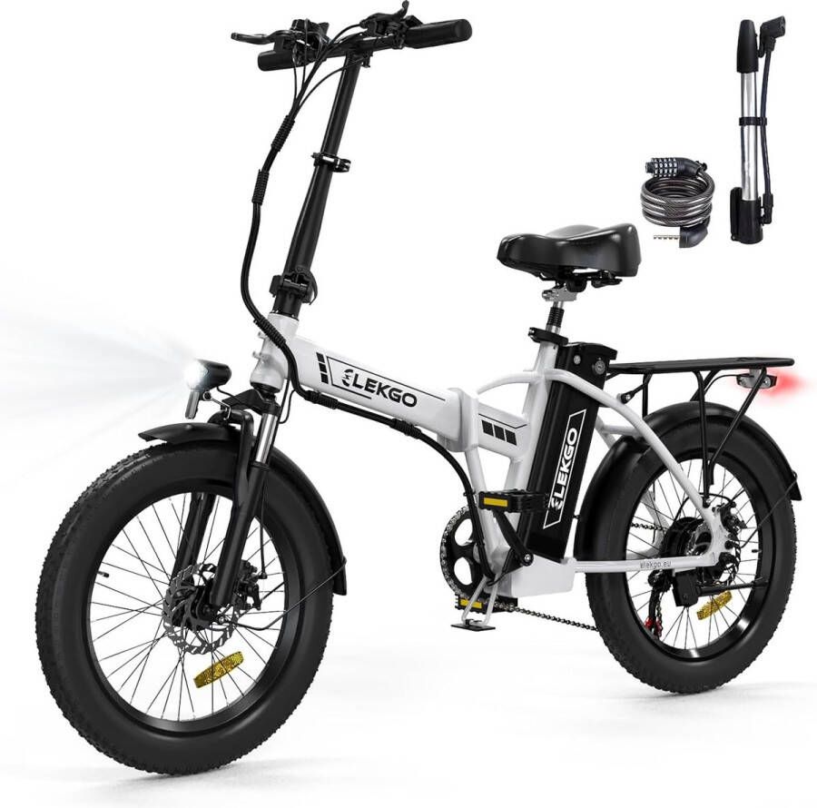 ELEKGO Elektrische Fiets EG11 20*3.0 Inch Fat Tire City Commuter EBike met Afneembare 36V 12Ah Lithium Batterij Opvouwbaar Mountain E-Bike met 250W Motor Shi o 7 Versnellingen IP54 Waterdicht