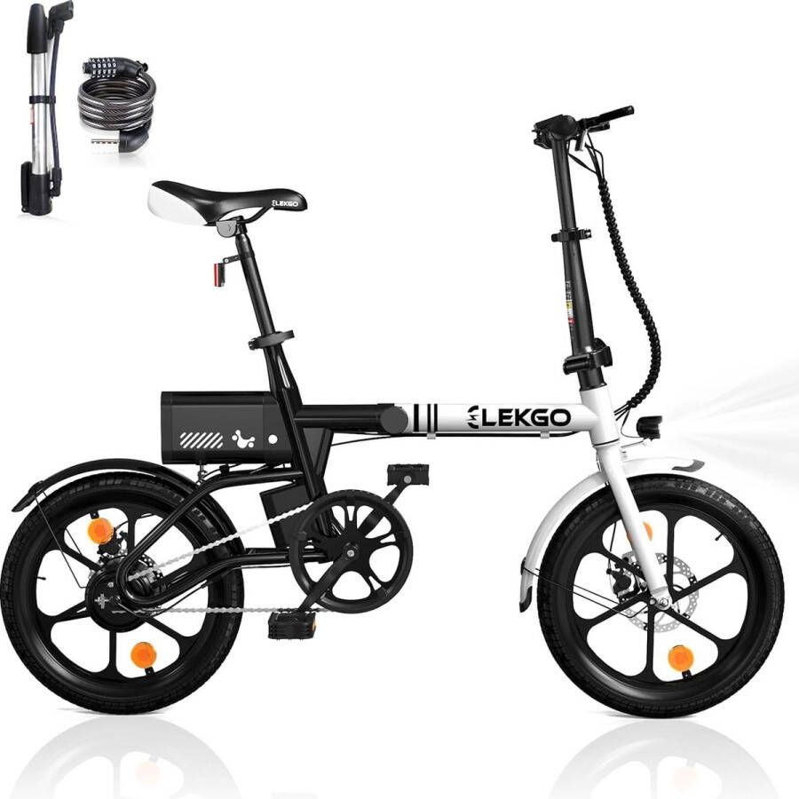 ELEKGO Elektrische Fiets EG35 16 Inch City Commuter EBike met Afneembare 36V 6Ah Lithium Batterij Opvouwbaar E-Bike met 250W Motor IP54 Waterproof