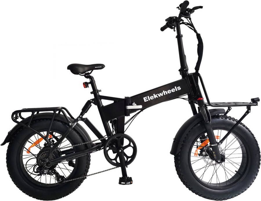 Elekwheels Elektrische Fiets E5 Elektrische Vouwfiets 80 km Actieradius -418Wh Verwijderbare Accu 20 x 4.0 inch banden Achterwielmotor 250W Mechanische Schijfrem Zwart