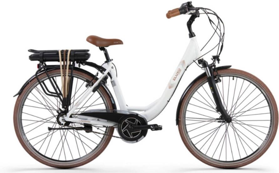 Eluxo E-Voltage City N8 Elektrische Fiets – E-bike – Rijklaar Geleverd Lage Instap Framemaat 49 Uitneembare Accu 28 Inch 250W Bewo Middenmotor 120 km Actieradius White Matt