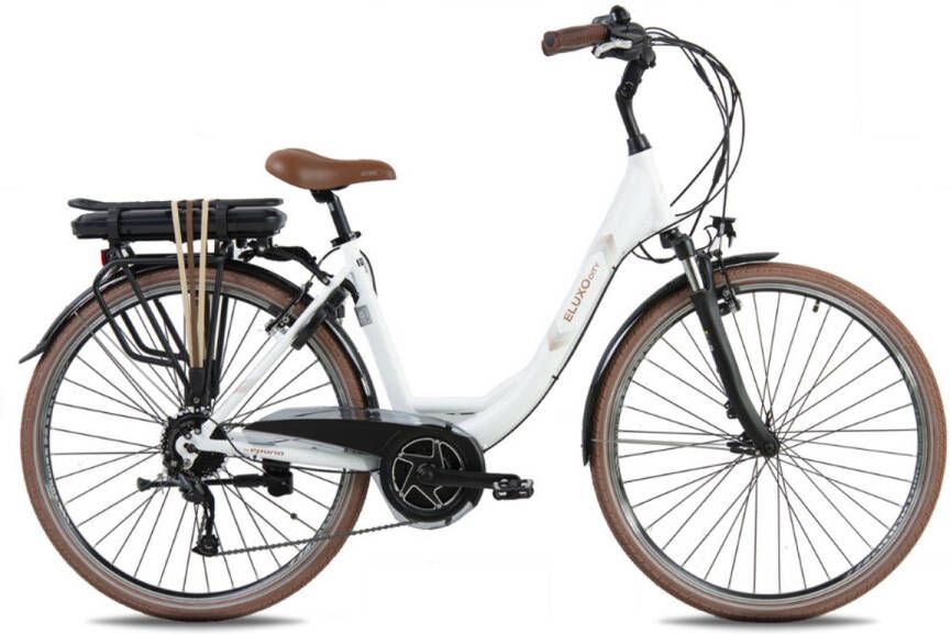 Eluxo E-Voltage D9 Elektrische Fiets – E-bike – Rijklaar Geleverd Lage Instap Framemaat 49 Uitneembare Accu 28 Inch 250W Bewo Middenmotor 120 km Actieradius White Matt