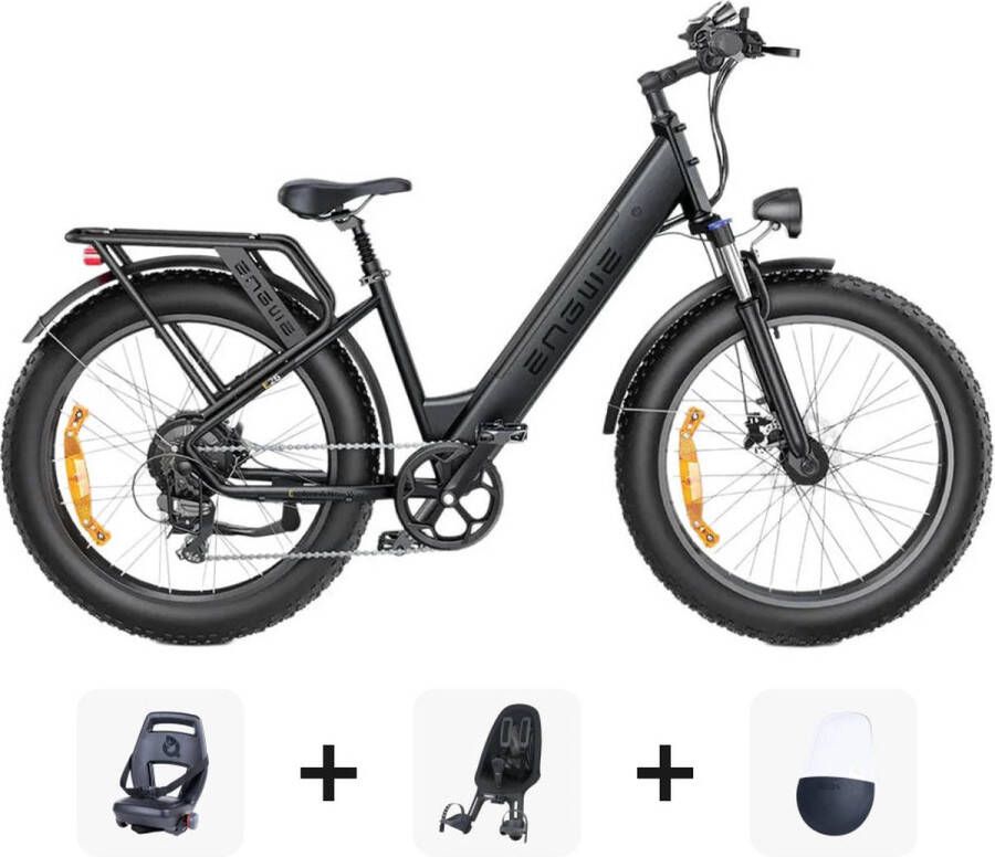 Fatbikeskopen.nl Family Bundle Deal! ENGWE E26 Lage Instap Elektrische E-Bike – Zwart – 250W Motor – Max 25 km u – 7 Versnellingen –