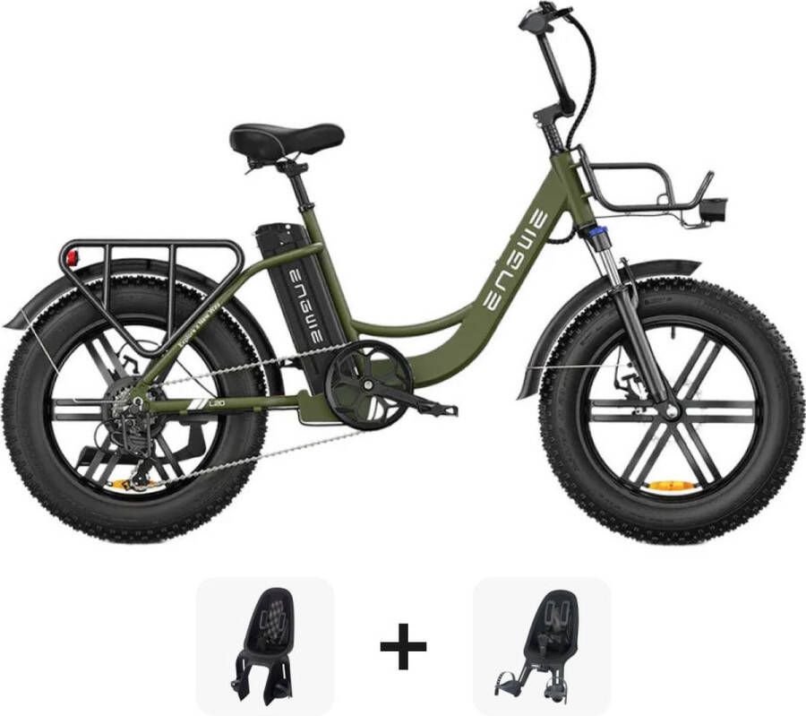 Engwe Black Friday Family Deal! L20 Groen + Kinderzitjes + Telefoonhouder + Kettingslot 250W Elektrische Fatbike