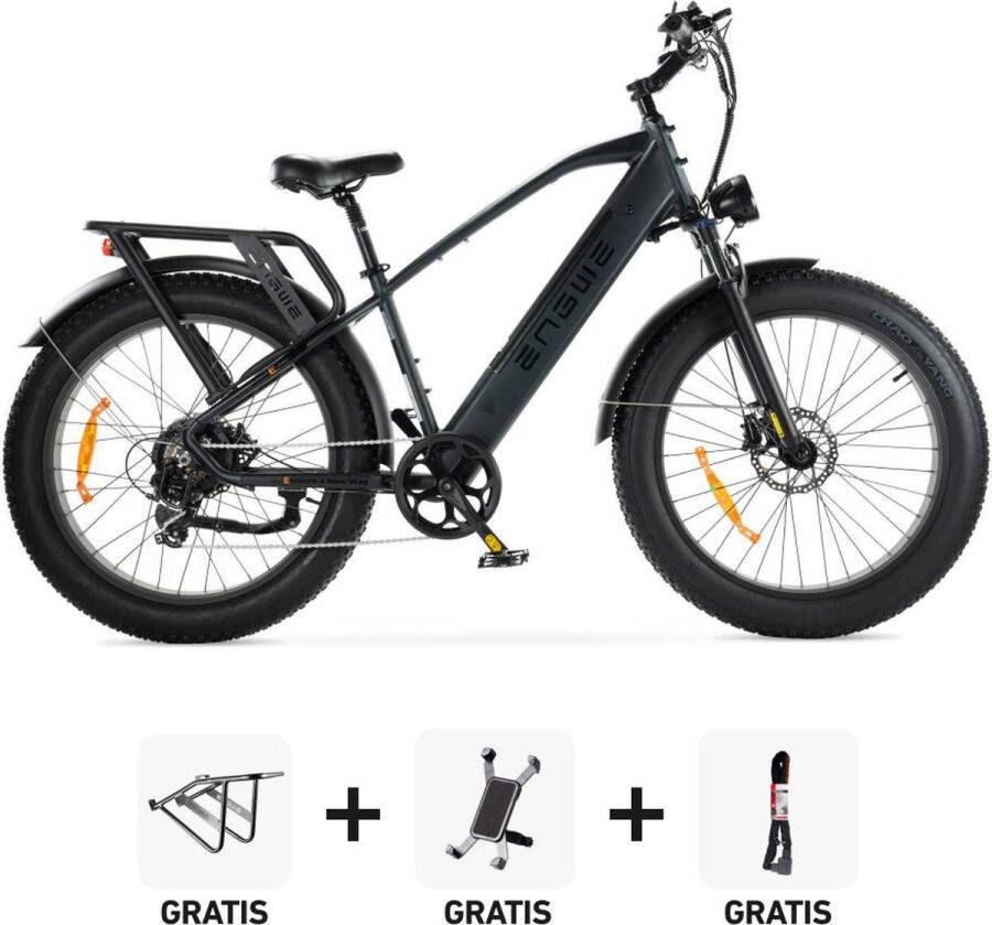 Fatbikeskopen.nl Combi-Deal! ENGWE E26 – Hoge Instap Elektrische Fatbike E-Bike – Nieuw Model – Zwart – 250W Motor – Max 25 km u – 7 Versnellingen – Hydraulische Rem