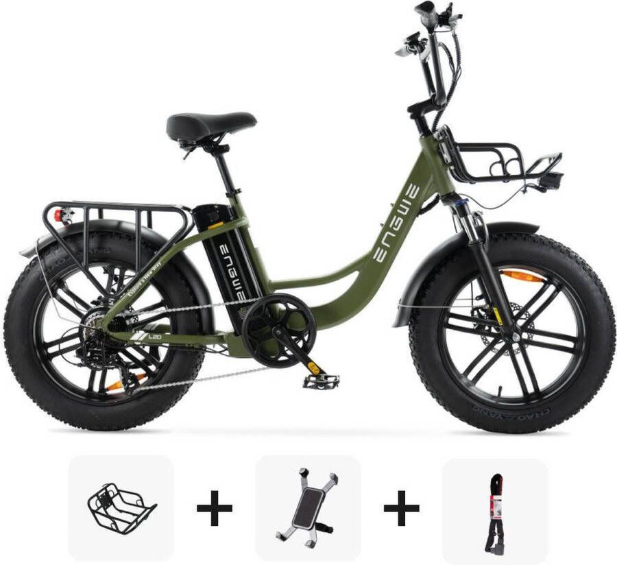 Engwe Combi-Deal! L20 – Elektrische Fatbike E-Bike – Nieuw Model – Groen – 250W Motor – Max 25 km u – 7 Versnellingen – Hydraulische Rem