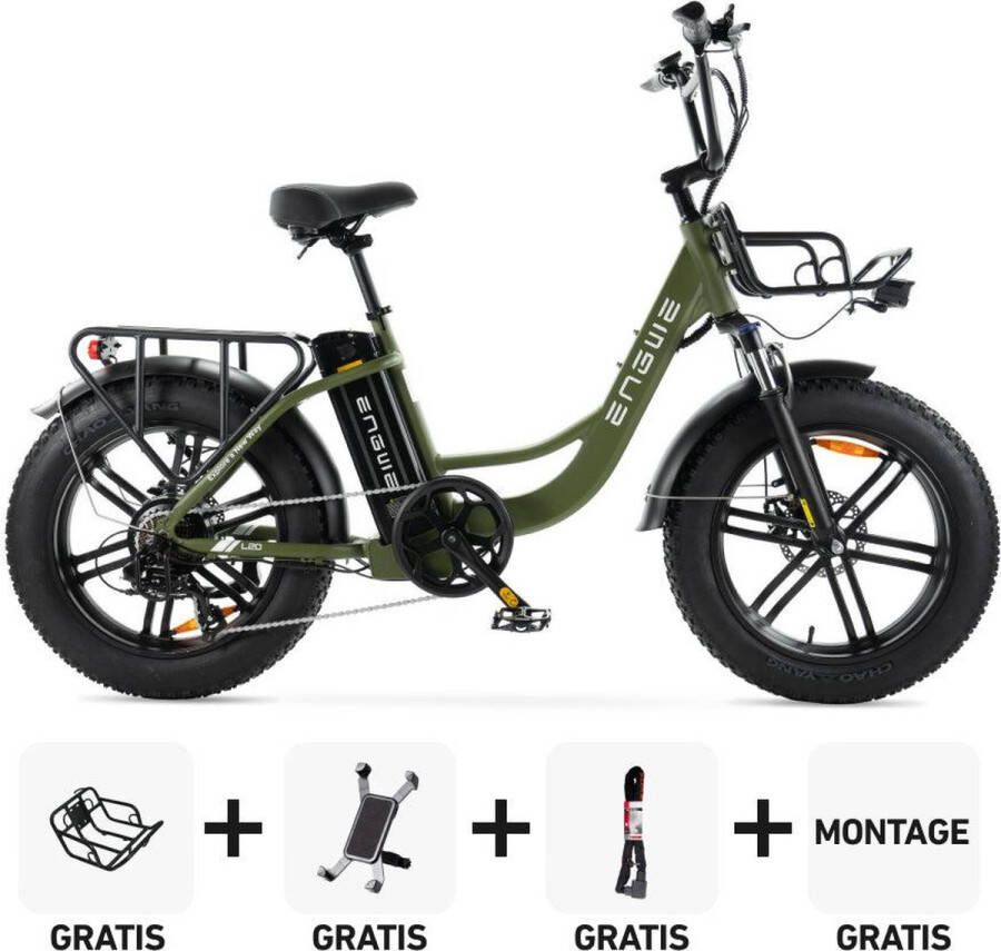 Engwe Combi-Deal! L20 – Elektrische Fatbike E-Bike – Nieuw Model – Groen – 250W Motor – Max 25 km u – 7 Versnellingen – Hydraulische Rem