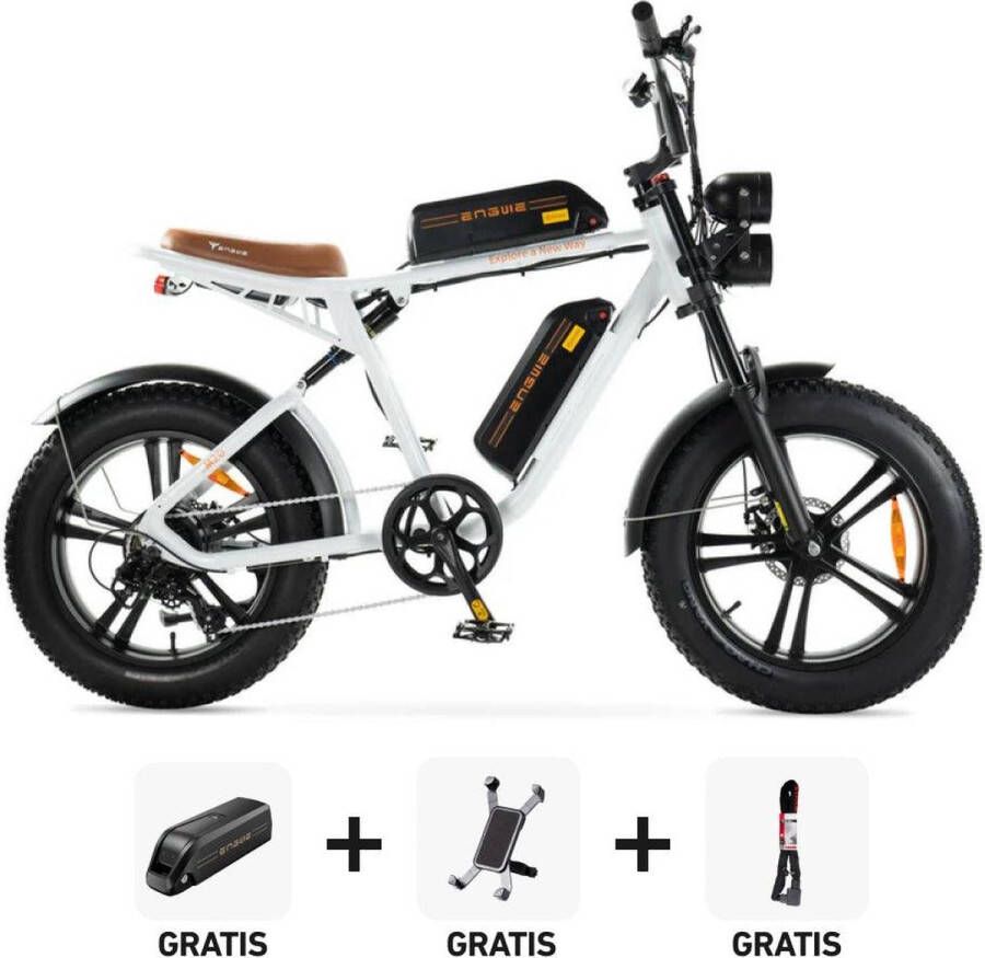 Engwe Combi-Deal! M20 – Elektrische Fatbike E-Bike – Dubbele Accu – Wit – 250W Motor – Max 25 km u – 7 Versnellingen –