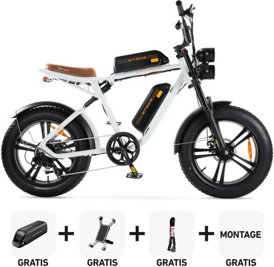 Engwe Combi-Deal! M20 – Elektrische Fatbike E-Bike – Dubbele Accu – Wit – 250W Motor – Max 25 km u – 7 Versnellingen –