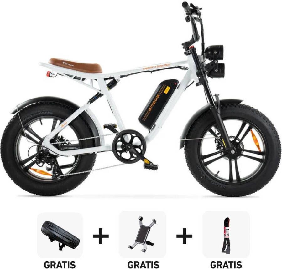 Engwe Combi-Deal! M20 – Elektrische Fatbike E-Bike – Dubbele Accu – Wit – 250W Motor – Max 25 km u – 7 Versnellingen