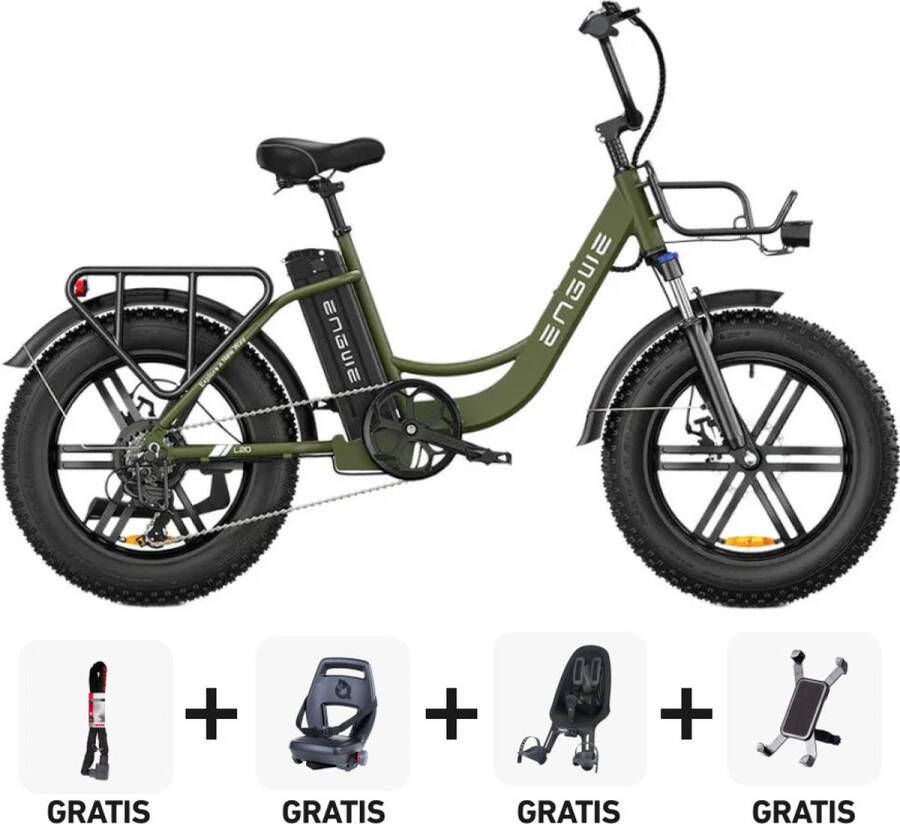 Engwe Cyber Monday Family Deal! L20 Groen + Kinderzitjes + Kettingslot + Telefoonhouder 250W Elektrische Fatbike