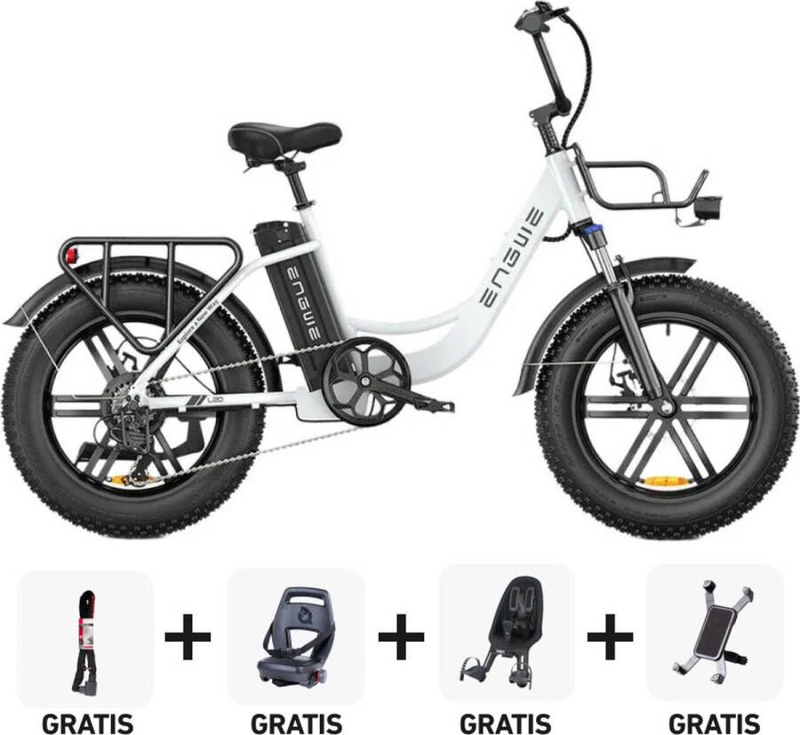 Engwe Cyber Monday Family Deal! L20 Wit + Kinderzitjes + Kettingslot + Telefoonhouder 250W Elektrische Fatbike