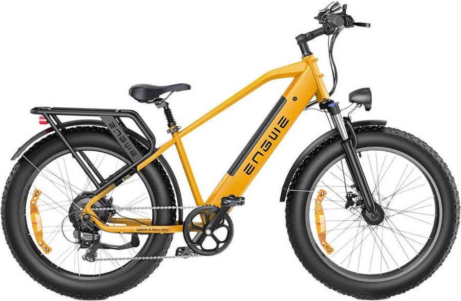 Engwe E26 – Hoge Instap Elektrische Fatbike E-Bike – Nieuw Model – Geel – 250W Motor – Max 25 km u – 7 Versnellingen – Hydraulische Rem