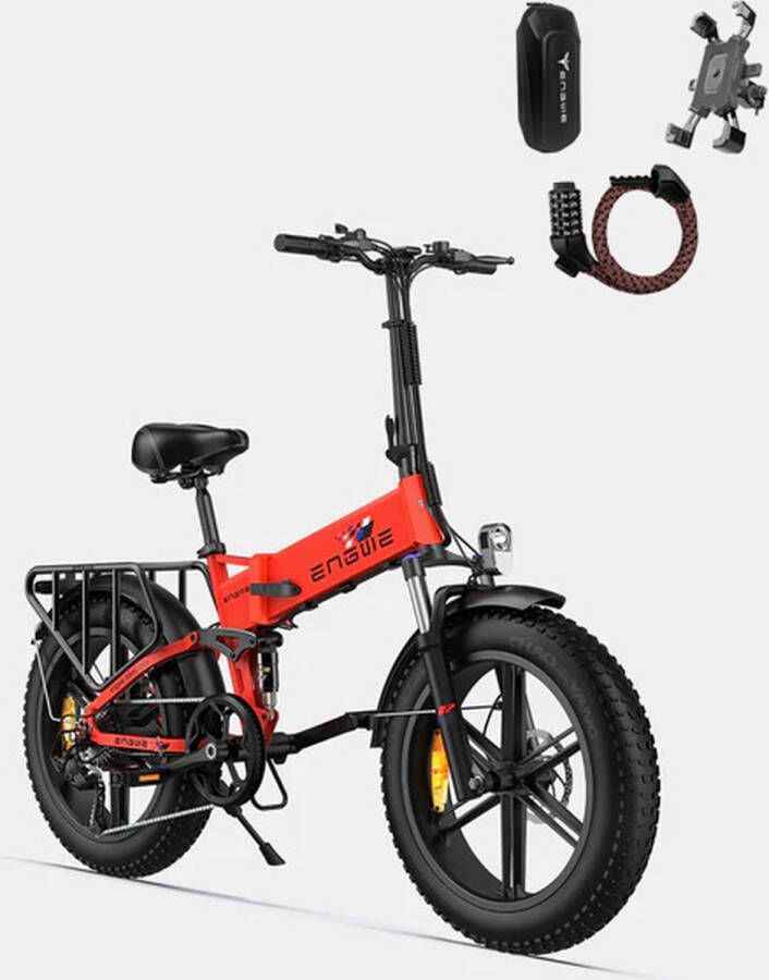 Engwe Engine X 250W Motor Opvouwbare Ebike Fat Tire Elektrische fiets 13Ah Batterij 25 km u Max. Snelheid 100 km Bereik Rood——Gratis geschenk voor een beperkte tijd: stuurtas + houder voor mobiele telefoon + combinatieslot