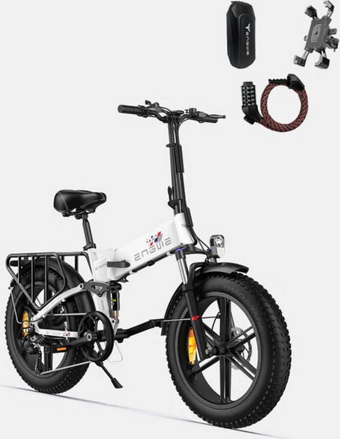 Engwe Engine X 250W Motor Opvouwbare Ebike Fat Tire Elektrische fiets 13Ah Batterij 25 km u Max. Snelheid 100 km Bereik Wit——Gratis geschenk voor een beperkte tijd: stuurtas + houder voor mobiele telefoon + combinatieslot