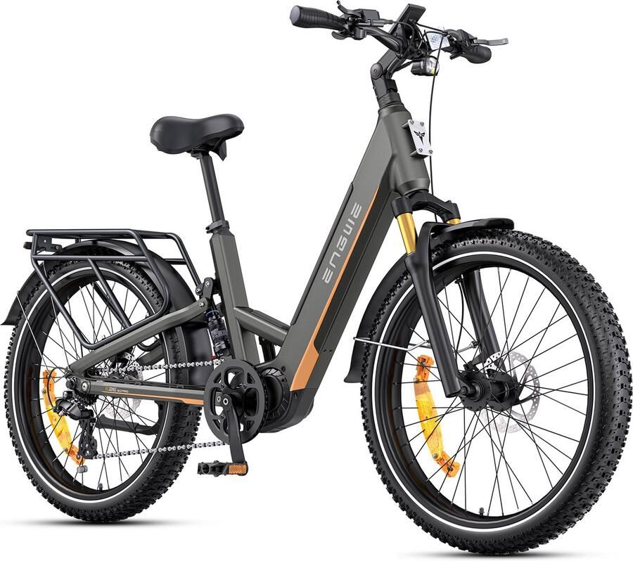 Engwe E26 3.0 Pro Elektrische Fiets 26‑inch vette band 100Nm Koppel Middenmotor 720Wh Afneembare Accu 135km Actieradius 4‑Staaf Veringssysteem Slimme APP E‑fiets voor Stad en Off‑Road Grijs
