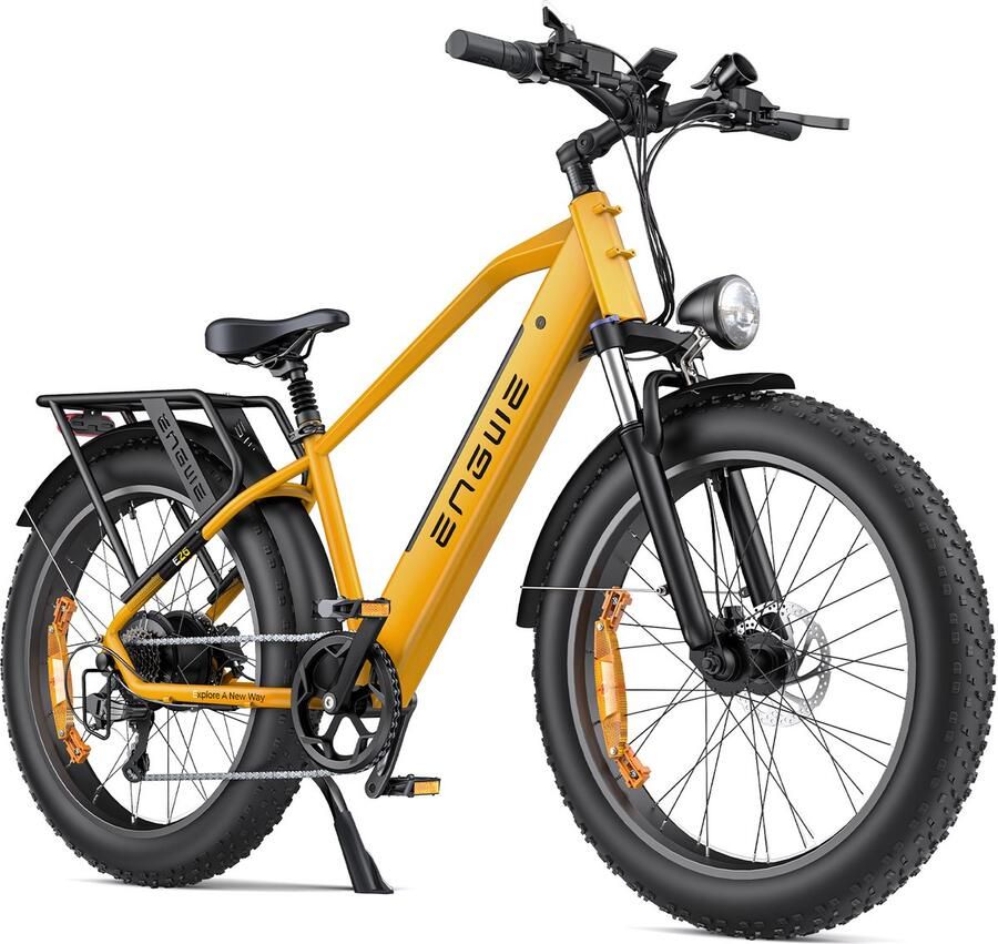 Engwe E26 Elektrische Fatbike 26 Inch – 250W Motor – 48V 16Ah Accu – Voorvorkvering – Shi o 7 Versnellingen – Max 25 km u – Tot 140 km Actieradius – Voor Stad Berg & Offroad Geel